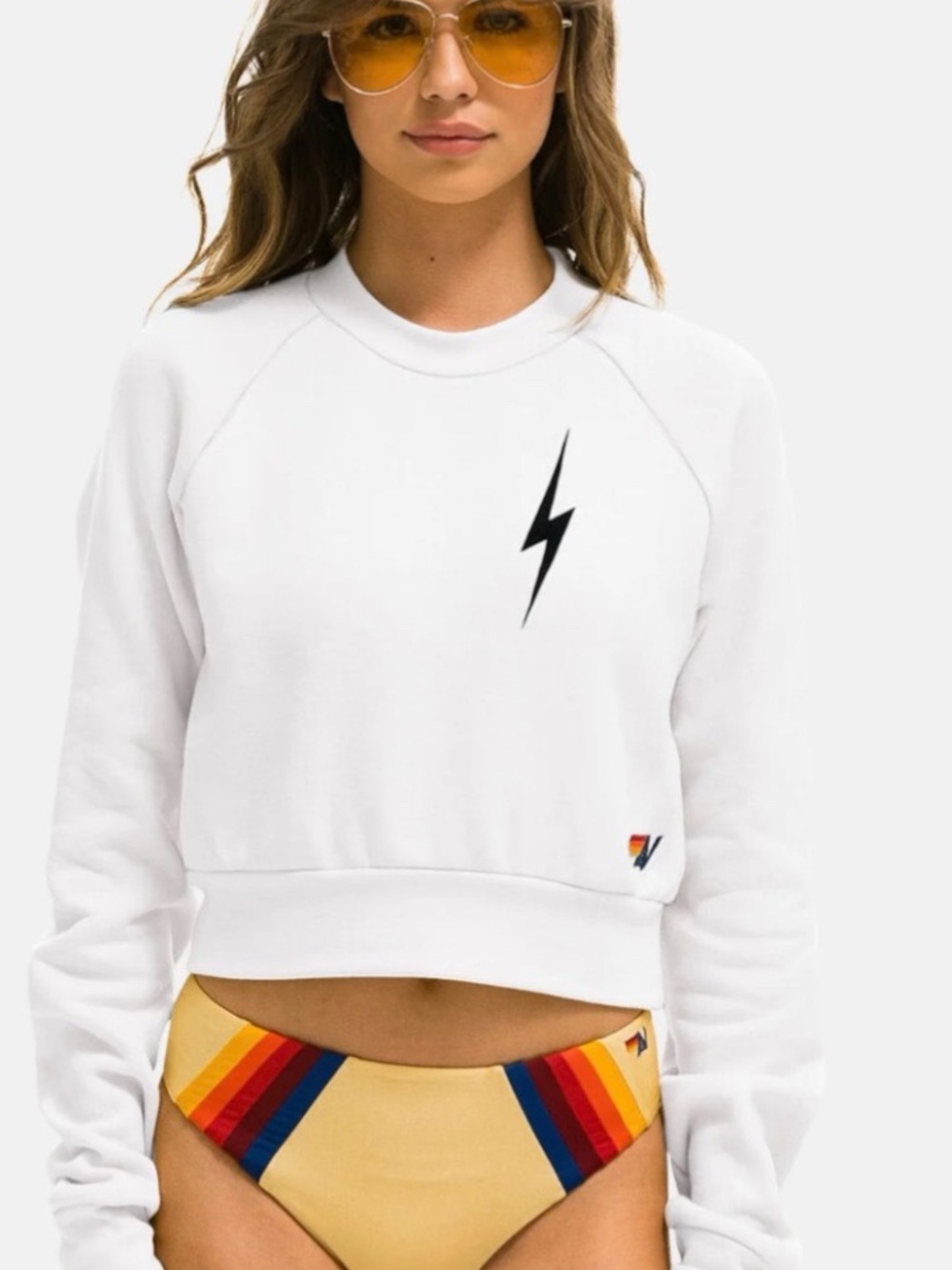 #1726 Aviator Nation Bolt Cropped Sweatshirt White XS - Picture 3 of 7